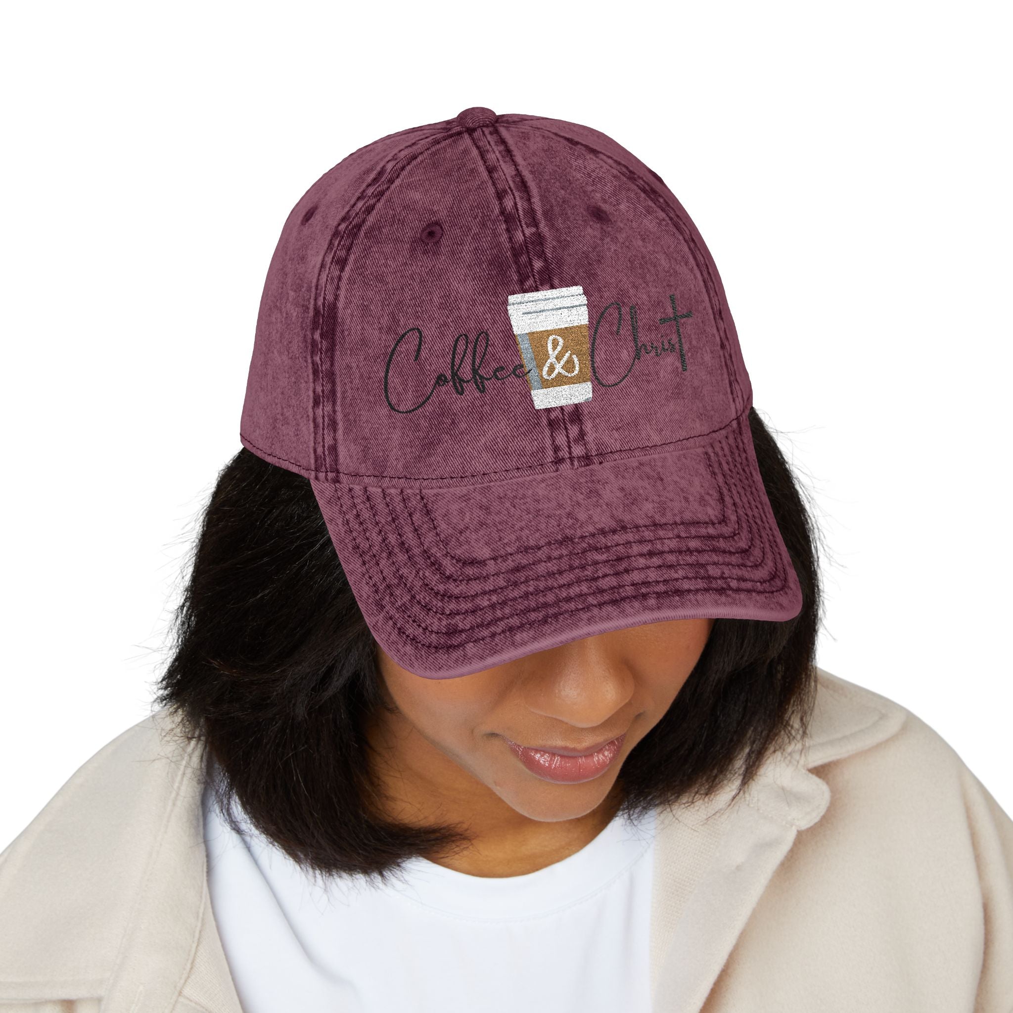Coffee & Christ Vintage Cap - Embroidered Hat, Faith-Based Apparel, Gift for Coffee Lovers, Religious Accessories, Fashion