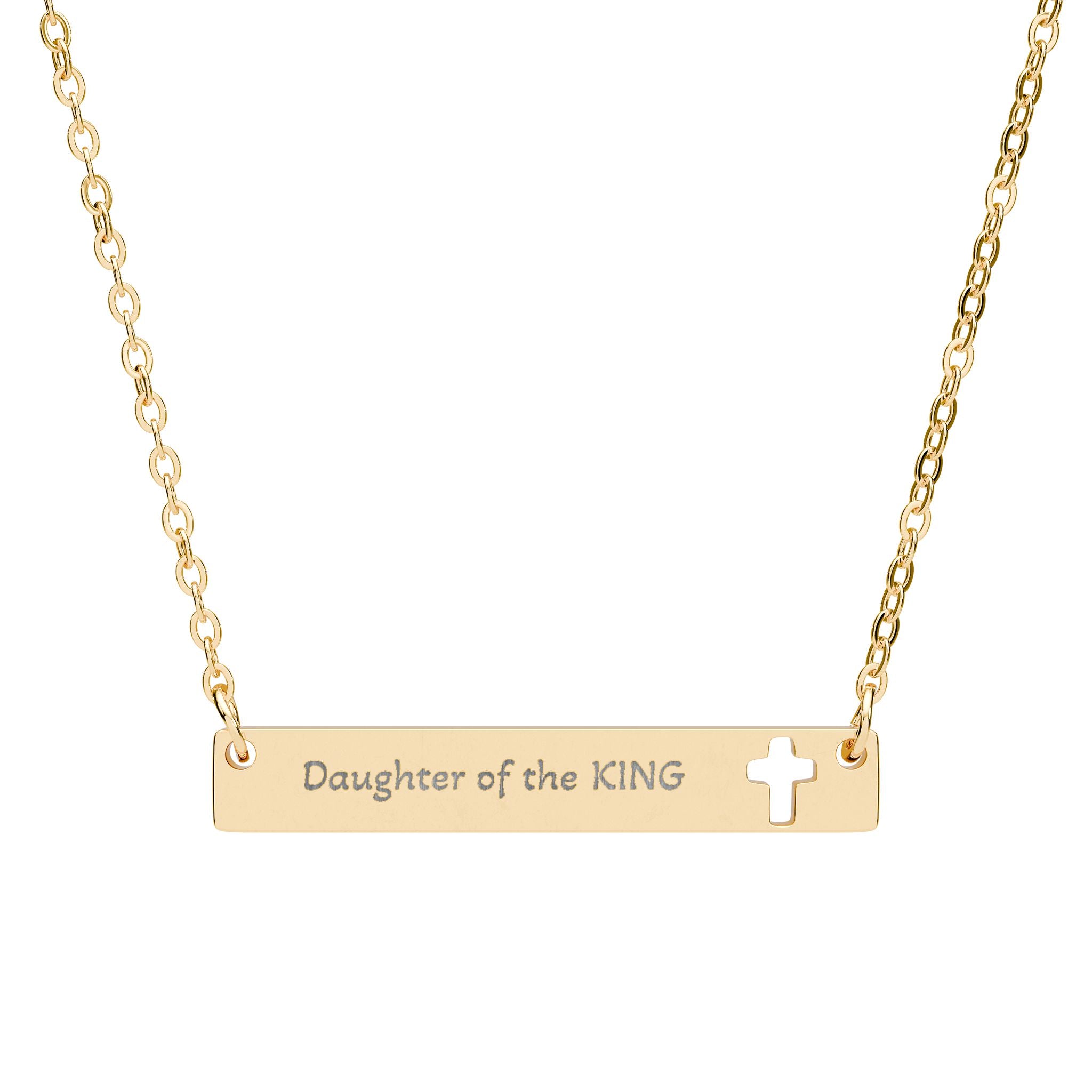 Daughter of the King Engraved Cross Bar Necklace, Faith Jewelry, Gift for Daughters, Christian Necklace, Meaningful Pendant, Religious Accessory