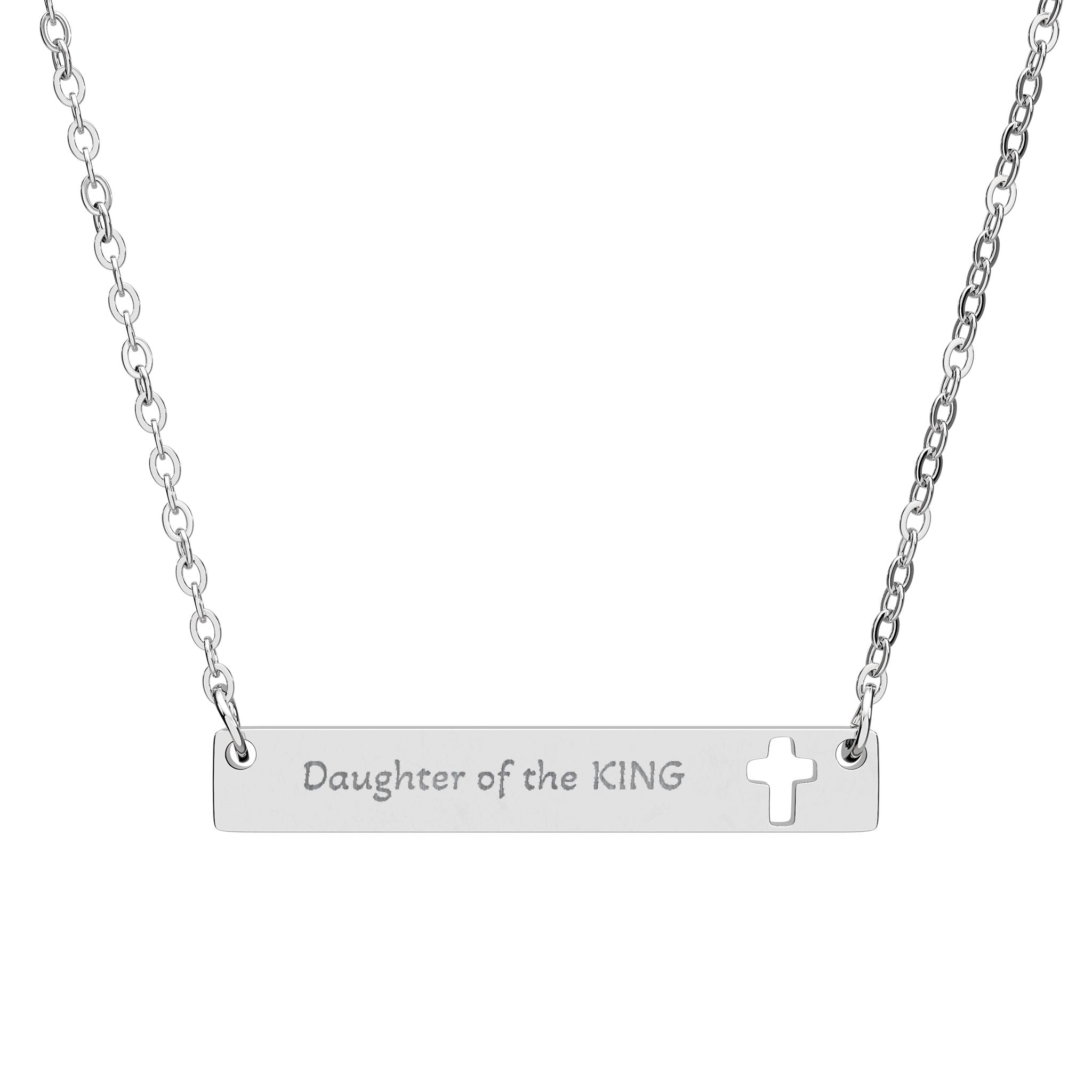Daughter of the King Engraved Cross Bar Necklace, Faith Jewelry, Gift for Daughters, Christian Necklace, Meaningful Pendant, Religious Accessory