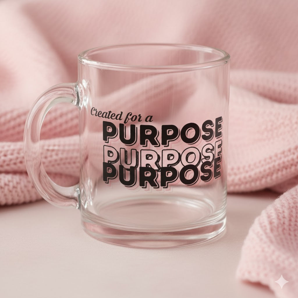 Purposeful Glass Mug - 10oz, Inspirational Gift, Motivational Drinkware, Home Office Decor, Unique Coffee Mug, Personal Growth