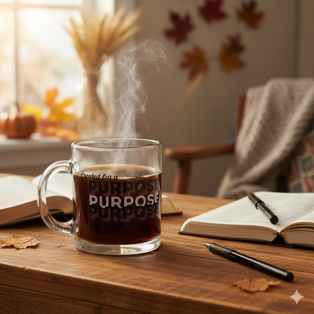 Purposeful Glass Mug - 10oz, Inspirational Gift, Motivational Drinkware, Home Office Decor, Unique Coffee Mug, Personal Growth