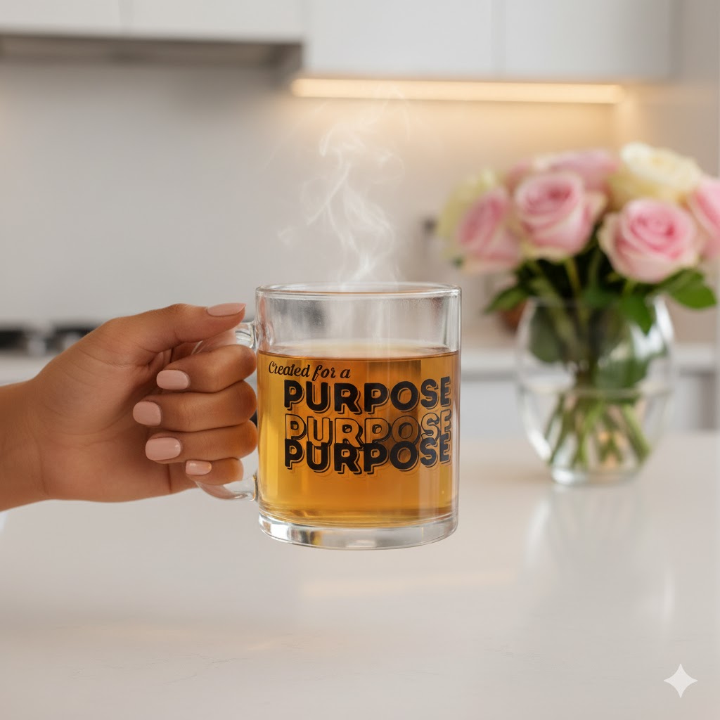Purposeful Glass Mug - 10oz, Inspirational Gift, Motivational Drinkware, Home Office Decor, Unique Coffee Mug, Personal Growth