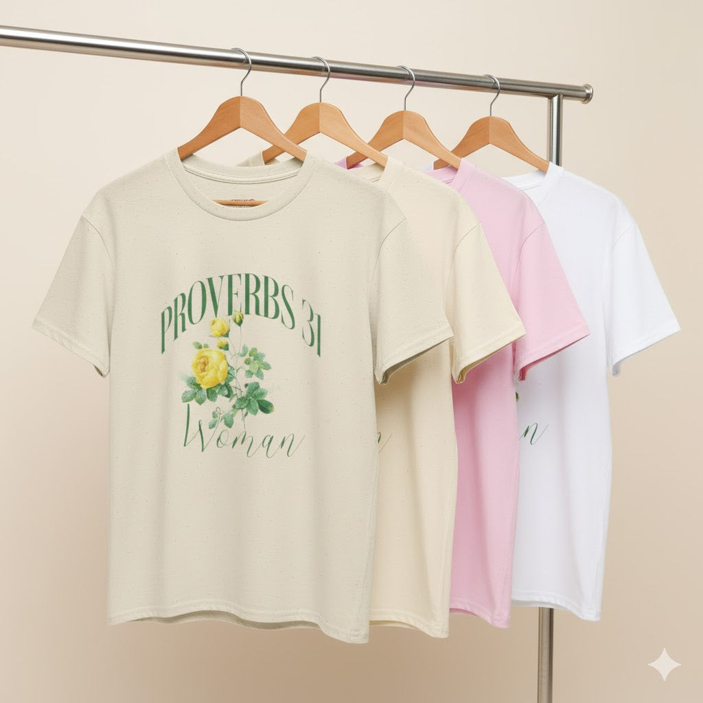 Proverbs 31 Unisex Heavy Cotton Tee, Inspirational T-Shirt, Christian Faith Shirt, Women's Empowerment Top, Bible Verse Apparel
