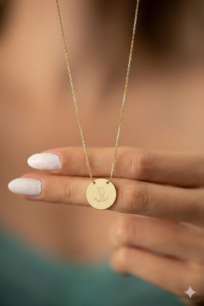 Lost lamb Circle Necklace with Engraving, Jewelry Gift, Minimalist Necklace, Christian Jewelry, Simple Circle Pendant