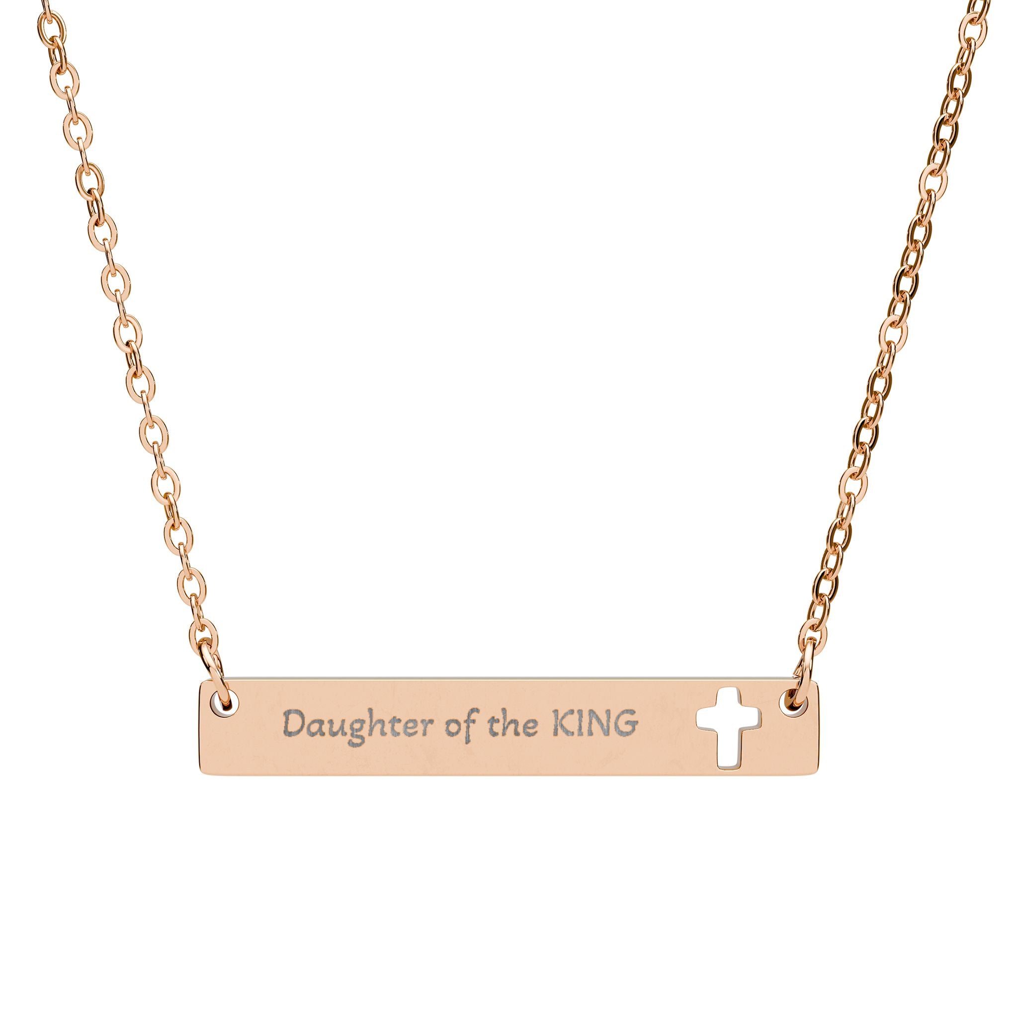 Daughter of the King Engraved Cross Bar Necklace, Faith Jewelry, Gift for Daughters, Christian Necklace, Meaningful Pendant, Religious Accessory