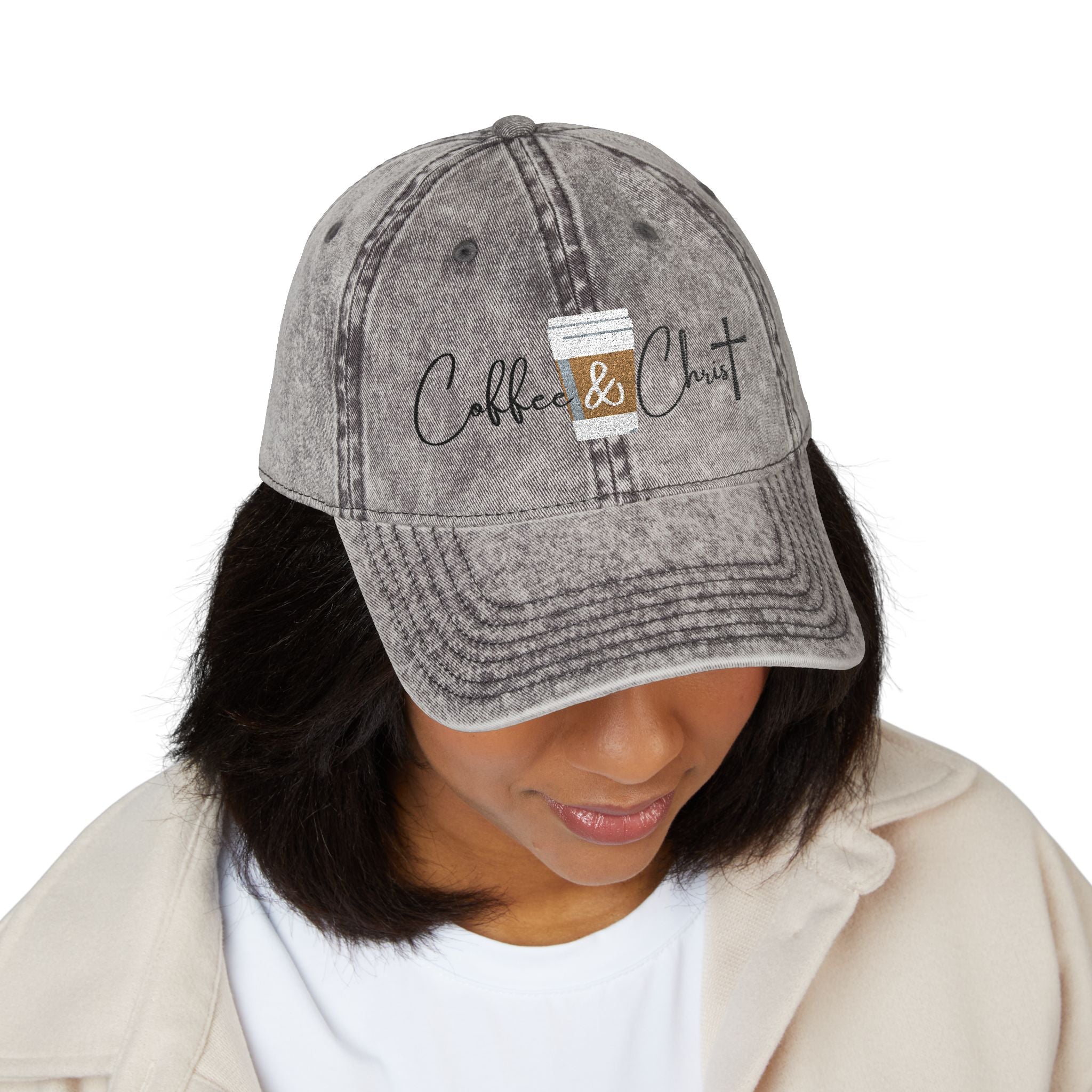 Coffee & Christ Vintage Cap - Embroidered Hat, Faith-Based Apparel, Gift for Coffee Lovers, Religious Accessories, Fashion