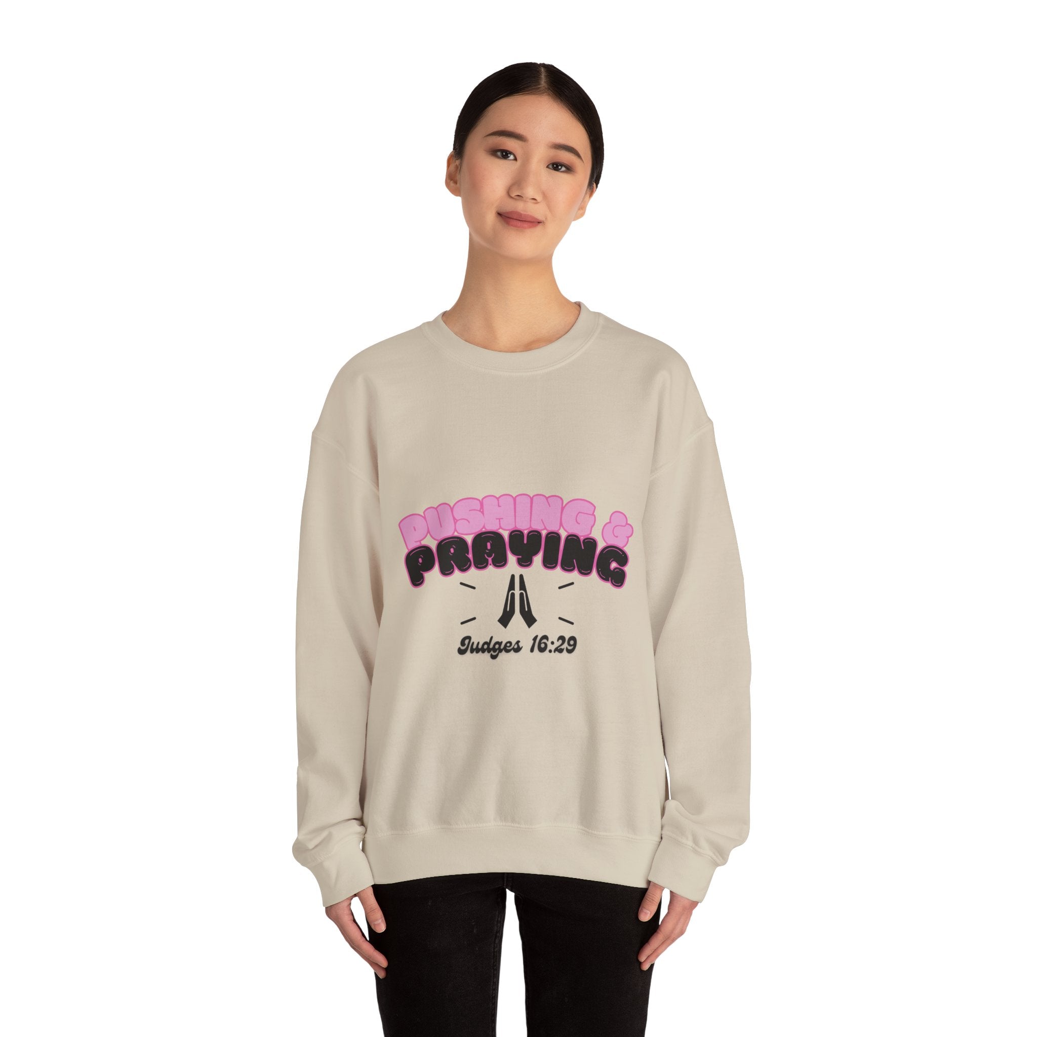 Pushing & Praying Crewneck Sweatshirt, Inspirational Sweatshirt, Faith-Based Apparel, Cozy Gift for Friends, Bible Verse Clothing, [...]