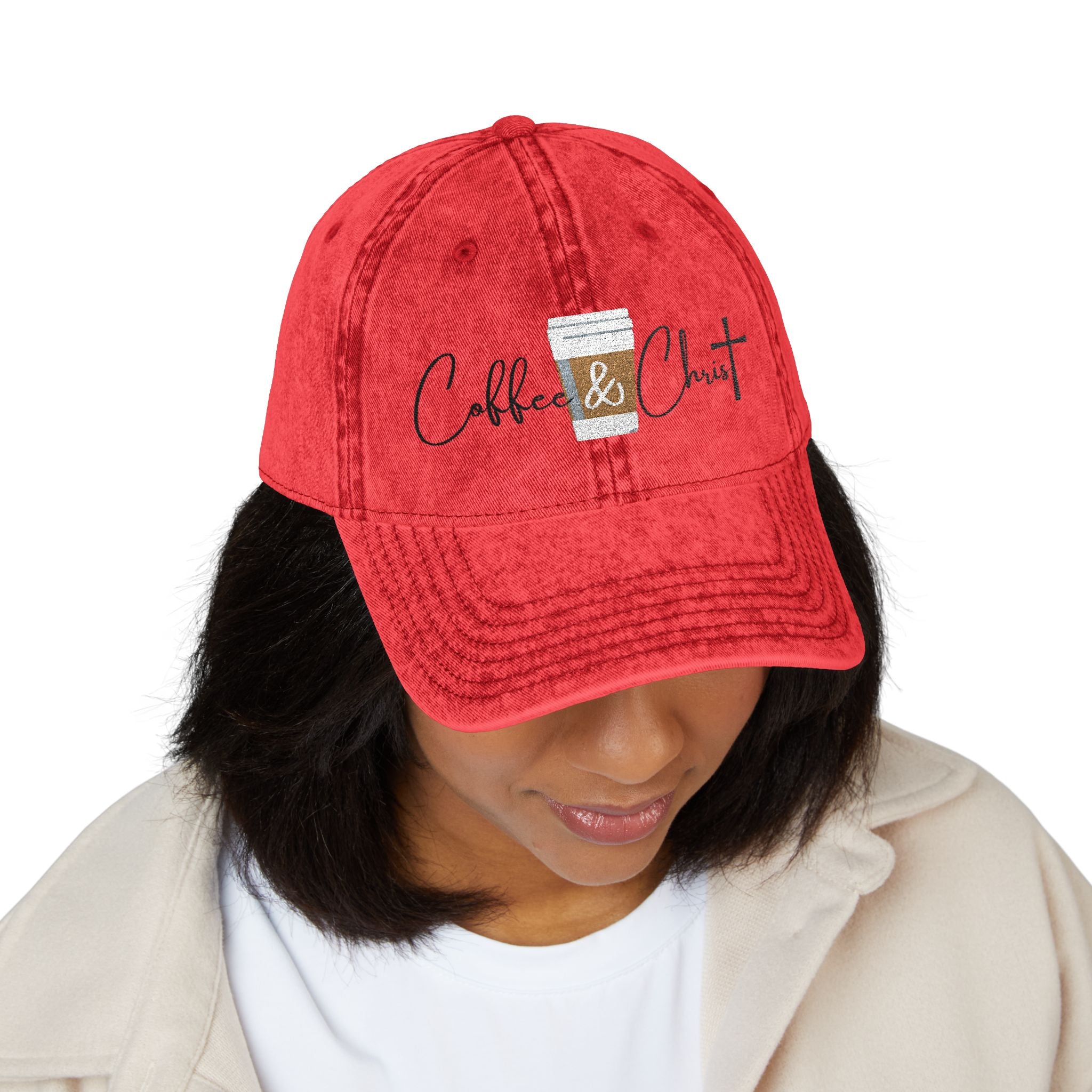 Coffee & Christ Vintage Cap - Embroidered Hat, Faith-Based Apparel, Gift for Coffee Lovers, Religious Accessories, Fashion
