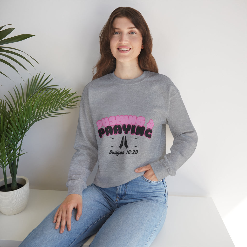 Pushing & Praying Crewneck Sweatshirt, Inspirational Sweatshirt, Faith-Based Apparel, Cozy Gift for Friends, Bible Verse Clothing, [...]
